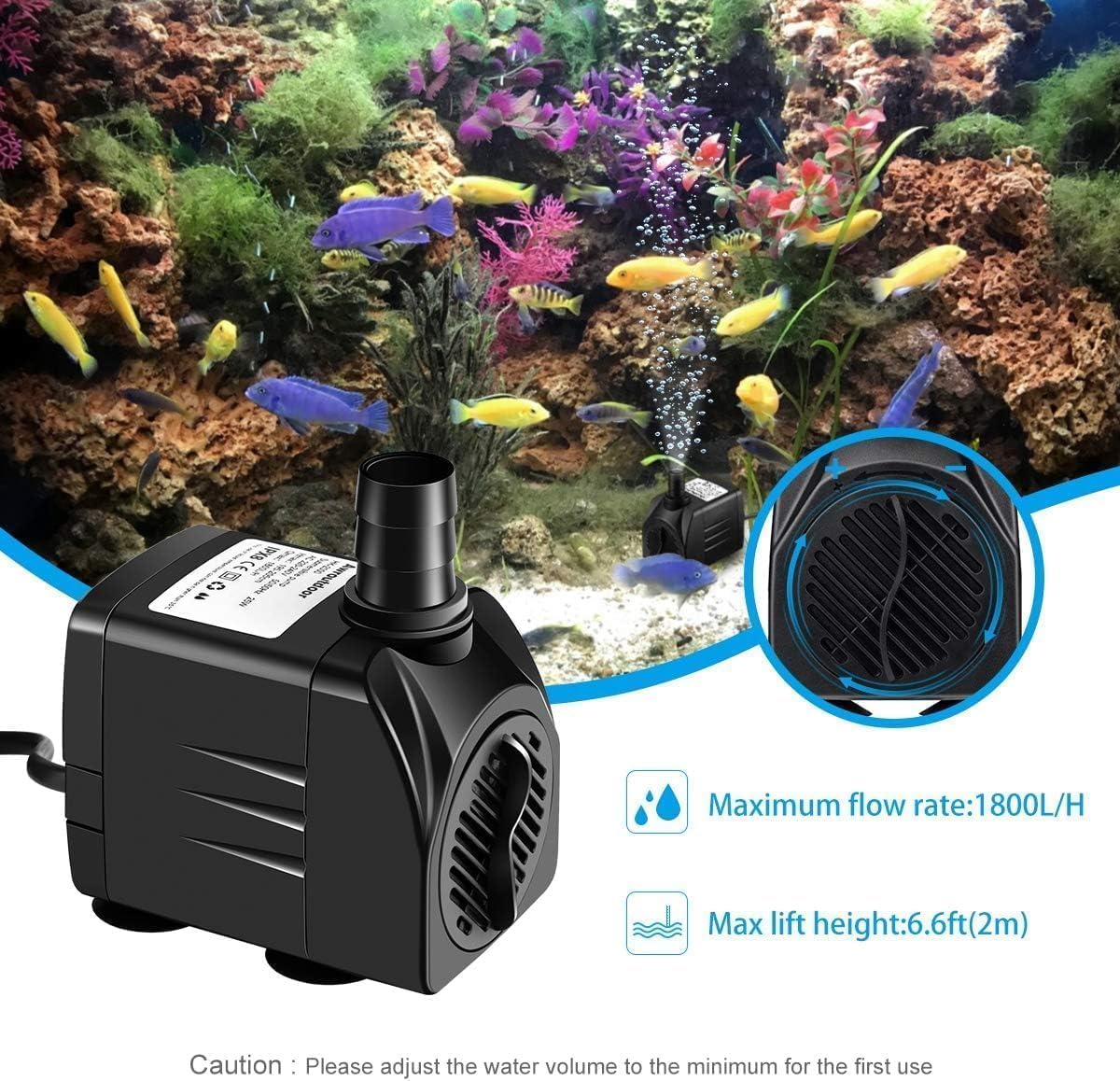Pompa Acqua Sommergibile, 25W Pompa Acqua Acquario, 2000L/H Ultra-Silenzioso Pompa Acqua Per Terrari, Stagno Di Pesce, Sistemi Di Circolazione
