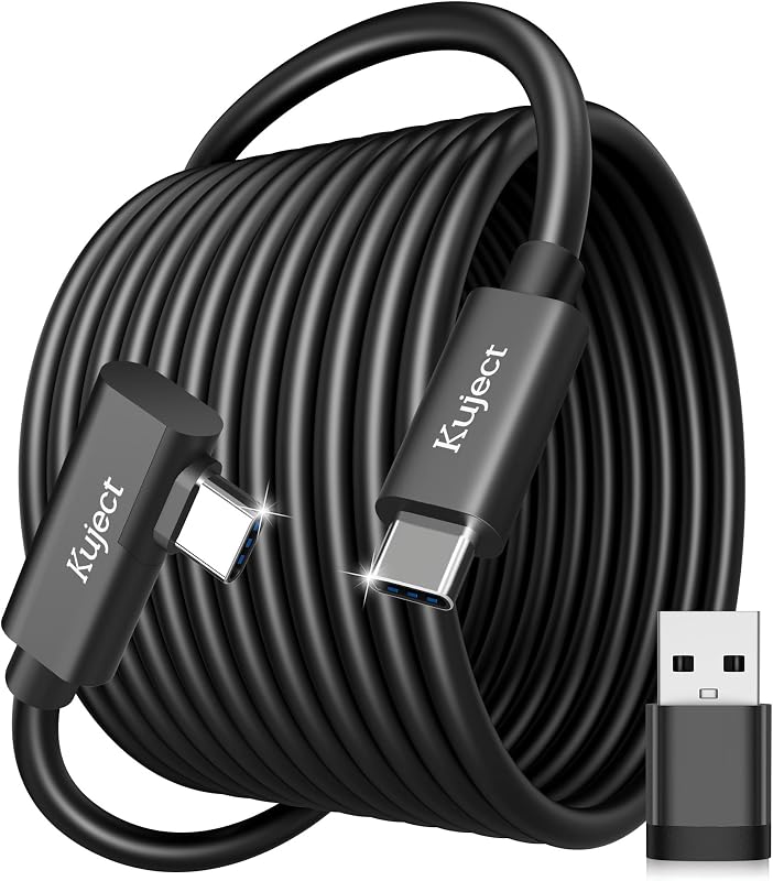 Kuject Cable de enlace de 16 pies para Quest 3S/3, Quest 2/Pro, Pico 4, Cable de accesorios para auriculares VR para juegos Rift S/Steam VR, USB 3.0 tipo C a C Cable de carga de transferencia de datos de alta velocidad para PC de juegos