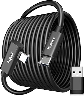 Kuject - Cable de enlace de 4.9m para Quest 3S/3, Quest 2/Pro, Pico 4, cable de accesorios de auriculares VR para juegos Rift S/Steam VR, USB 3.0 tipo C a C, cable de carga de transferencia de datos