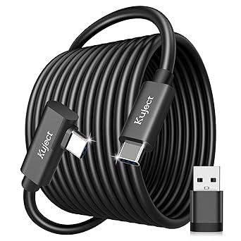 Kuject 16FT Link Cable for Quest 3S/3, Quest 2/Pro, Pico 4, VR Headset Accessories Cable for Rift S/Steam VR Games, USB 3.0 Type C to C High Speed Data Transfer Charging Cord for Gaming PC