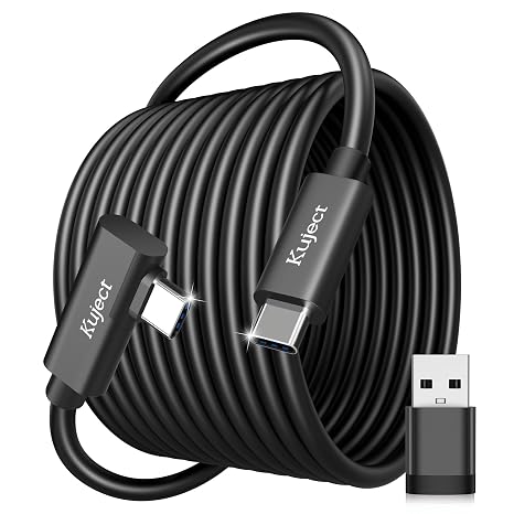 Kuject 16FT Link Cable for Quest 3S/3, Quest 2/Pro, Pico 4, VR Headset Accessories Cable for Rift S/Steam VR Games, USB 3.0 Type C to C High Speed Data Transfer Charging Cord for Gaming PC
