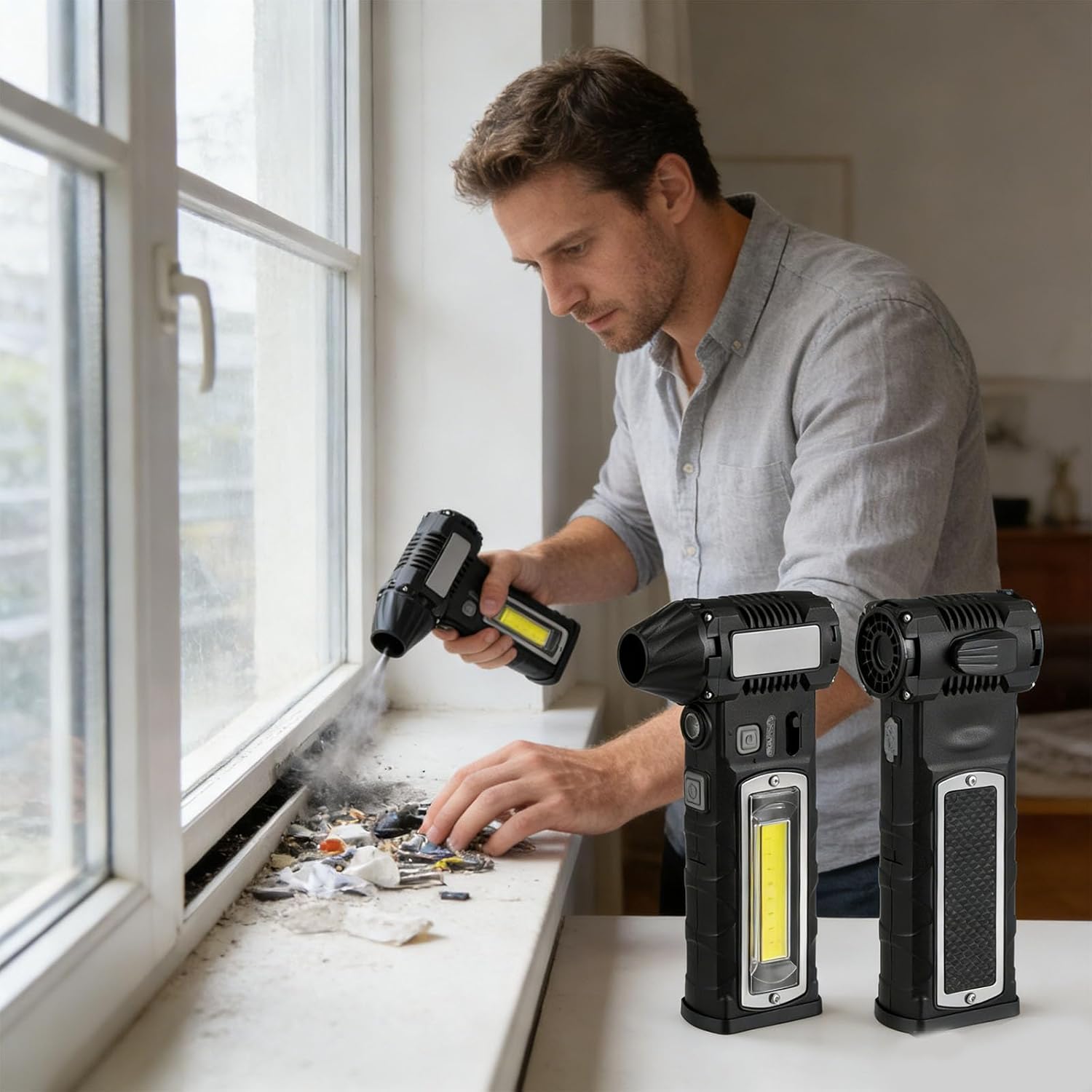 Cordless Electric Blower Featuring Bright Lamp Type C Charging Ideal for Garage Patio USB C Rechargeable Fan