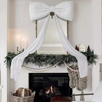 Big Bow For Christmas Tree, 70.8in Large Long Satin Bow Christmas Tree Top, Giant White Velvet Bows, ChristmasTree Toppers Bows For Home Wall Backdrop Birthday Wedding Party Decorations