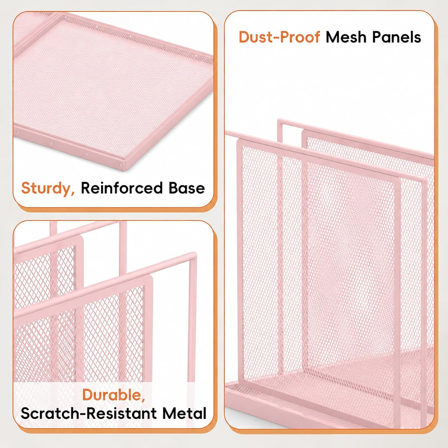 File Organizer For Desk, 7 Section Metal Desktop File Sorter, Pink image 5