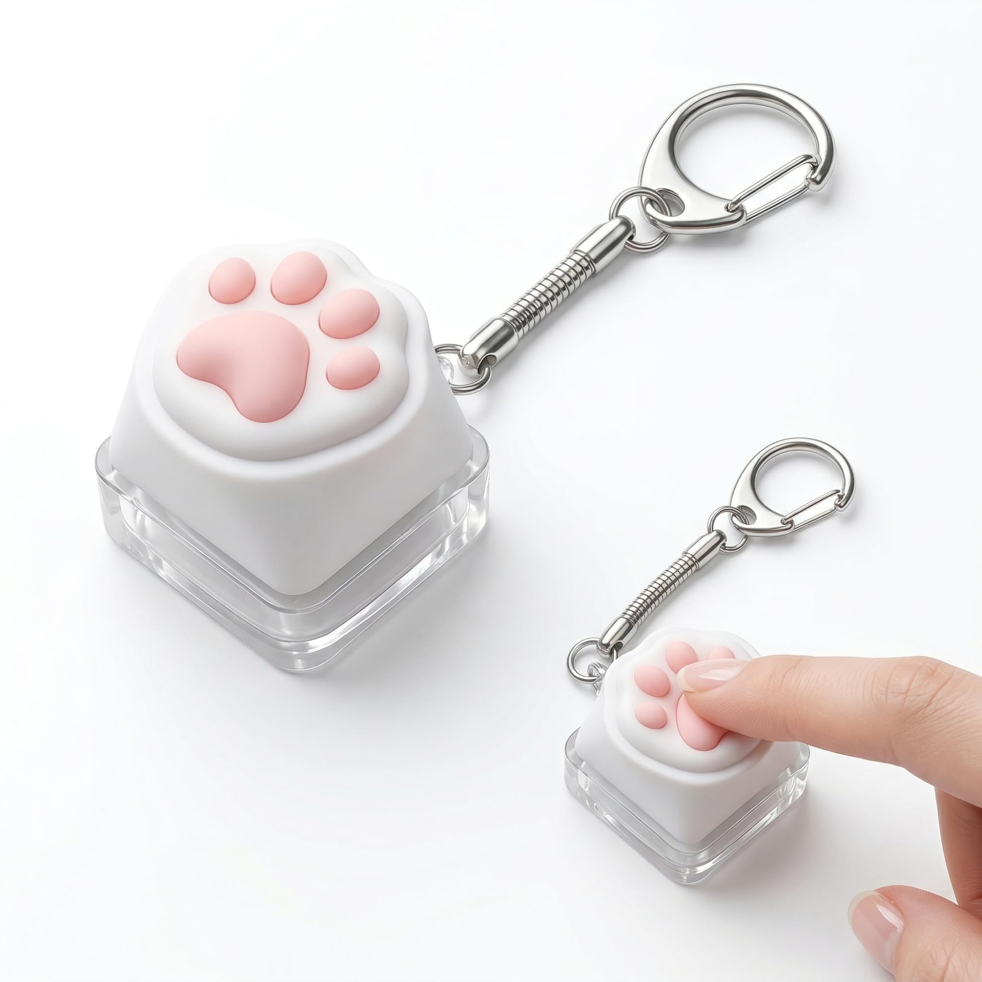 Keyboard Fidget Toy, Pink Cat Paw Fidget Toy Portable Fidget Keyboard Keychain, Clicker Keyboard Fidget Toy Stress Relief for Office, School, Home and Travel, Gifts with Multiple Styles (1-button)