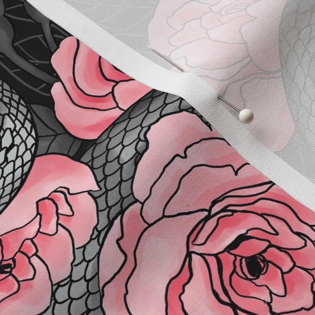 Spoonflower Fabric - Roses Illustration Reptile Tattoo Floral Snake Dark Printed on Petal Signature Cotton Fabric by The Yard - Sewing Quilting Apparel Crafts Decor