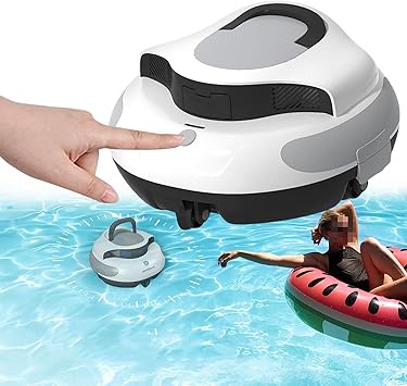 Automatic Robotic Pool Cleaner, Robot Pool Vacuum, Lasts 100Mins, Max Cleaning Area 92m2, Max Diving Depth 3m, Self-Parking, IPX8 Waterproof