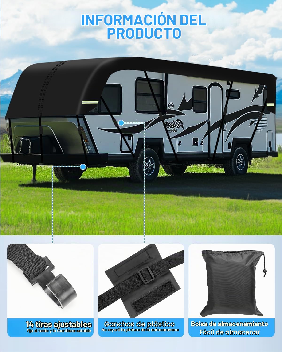SUPAREE Funda de Autocaravana Funda Caravana Impermeable Cubierta Techo Autocaravana Protección UV Tela Oxford 210D con Tiras Reflectantes 5.5x3m