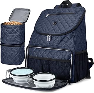 Dog Travel Bag,Airline Approved Pet Supplies Backpack,Dog Travel Backpack with 2 Silicone Collapsible Bowls and 2 Food Baskets.