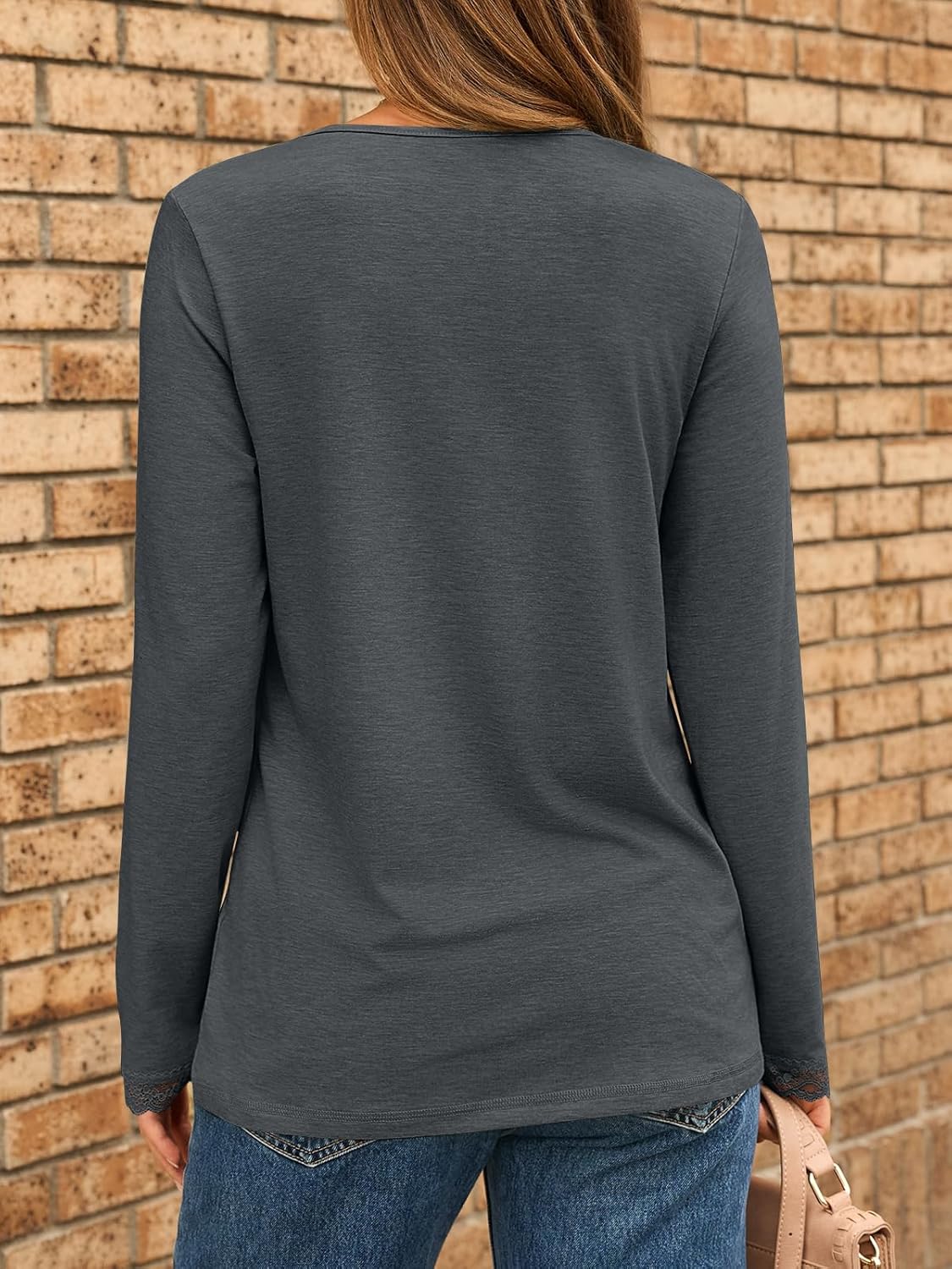 AUTOMET V Neck T Shirts for Women Lace Long Sleeve Cute Tops Fall Winter Dressy Business Casual Blouses Trendy Basic Tees - Image 4