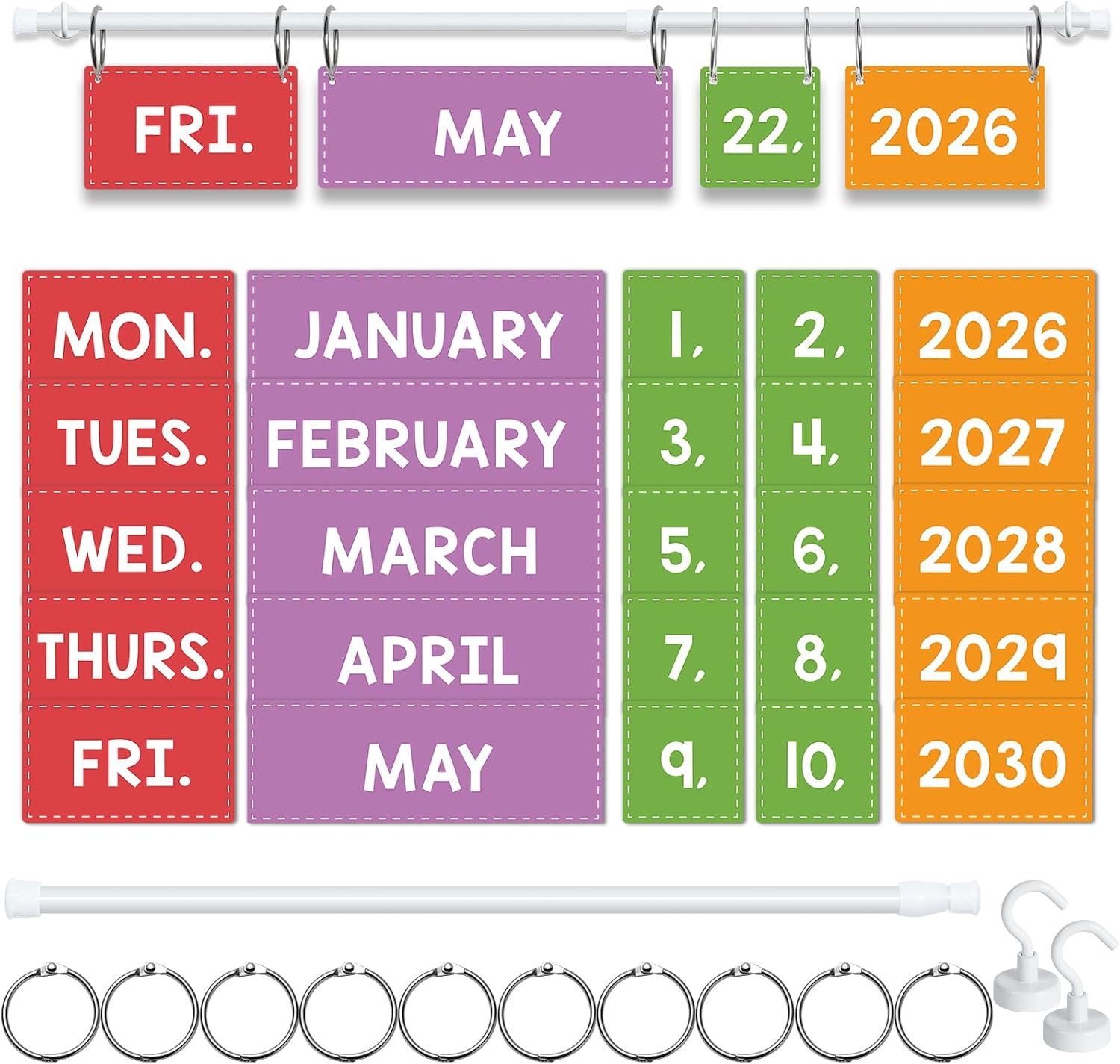 Magnetic Colorful Flip Calendar for Classroom with 60 Cards