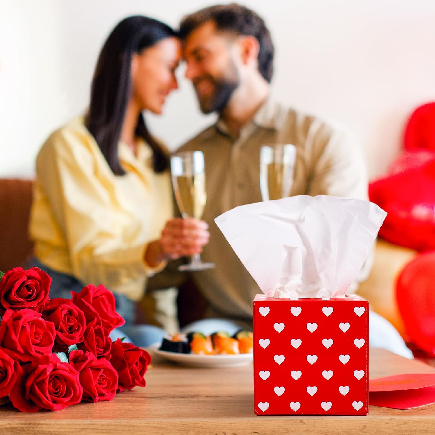 FYSUIMU 12 Pack Valentine's Day Facial Tissues Cube Face Boxes 50 Sheets Each Red White Love Heart Square Tissue Bulk for Wedding Anniversary Car Bedroom Supplies