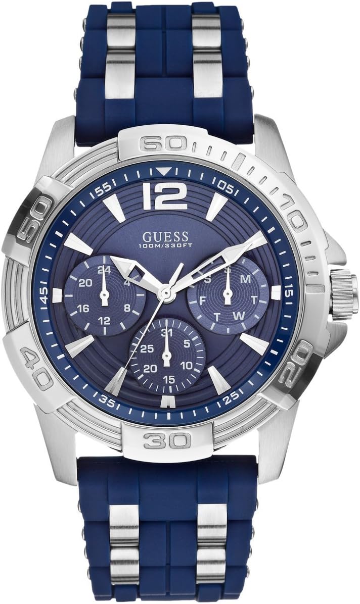 GUESS Iconic Blue Stainless Steel Stain Resistant Silicone...