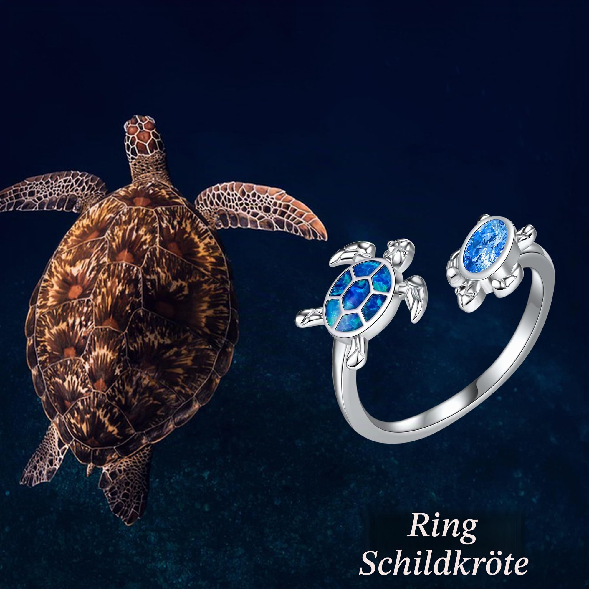 Ozean Ring Sterling Silber 925 Verstellbare Öffnung Hai/Schildkröte/Hammerkopf Ringe Ozean Schmuck Geschenke für Damen Mädchen Männer