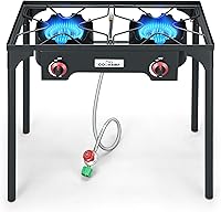 COOKAMP High Pressure Dual Propane Burner Outdoor Camping Stove - 110,000 BTU, Portable Two Burner with Adjustable Regulator
