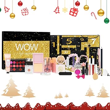 24 Days Beauty Advent Calendar,Beauty Advent Calendar | Countdown Calendar Makeup Kit - Lipstick Eyeshadow Makeup Calendar, 24 Day Surprise, Countdown to Christmas, Fun Bag Filler