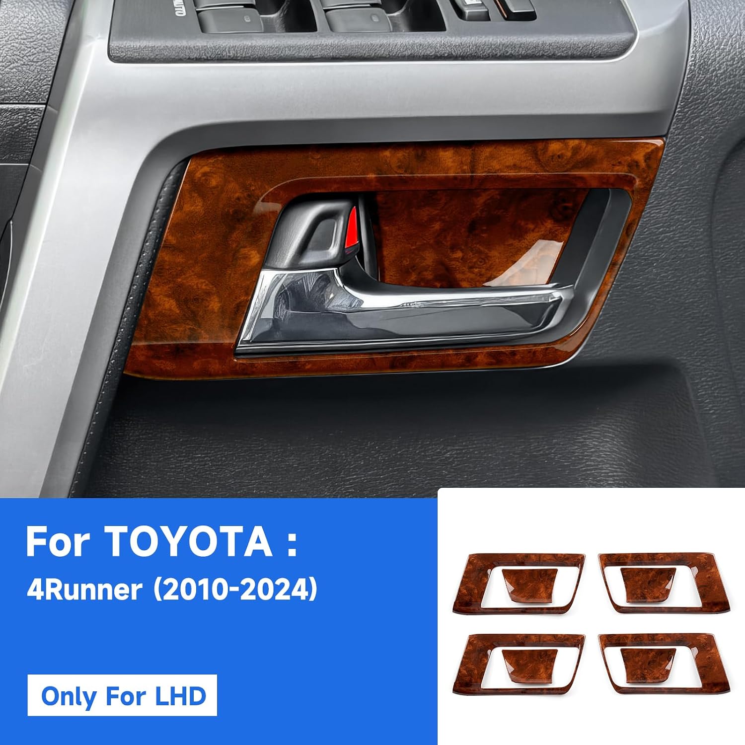 8PCS Car Door Handle Cover Wood Grain Decal Trim Sticker Compatible with Toyota 4Runner 2010 2011 2012 2013 2014 2015 2016 2017 2018 2019 2020 2021 2022 2023 2024 Interior Accessories
