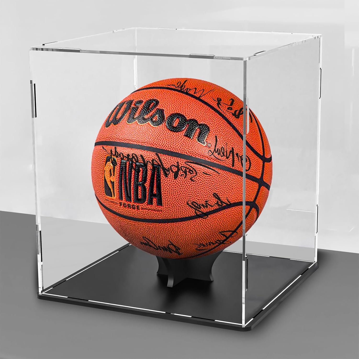 Clear Basketball Display Case,Acrylic Soccer Ball Display Case with Ball Holder,Assemble Countertop Box,Cube Organizer,Dustproof Protection Showcase for Action Figures Toys Volleyball Collectibles