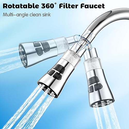 Miniatura 5 de Grifo de filtro de agua para fregadero, juego de filtro giratorio de 360 con 9 accesorios, extensor de rociador de 3 modos, purificador para