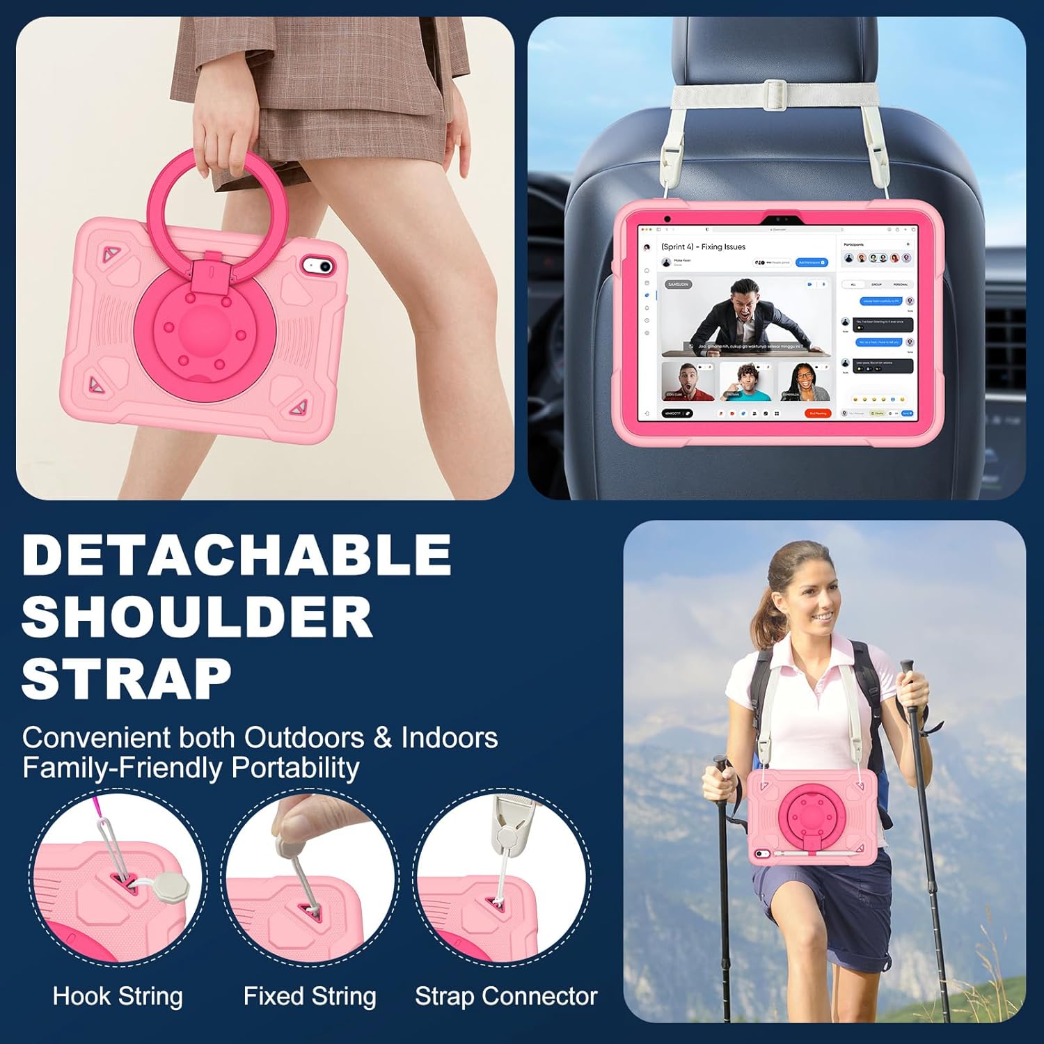 Case for iPad (A16) 11th Generation 11 Inch 2025/iPad 10th Generation 10.9 Inch 2022 with Built-in Screen Protector 360°Rotating Stand,Shoulder Strap Full Body Heavy Duty Protective Cover (Rose Pink)