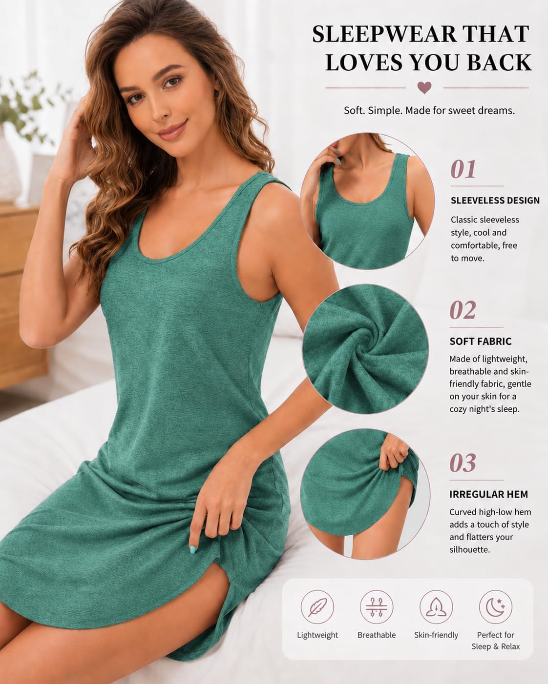 Sleeveless Nightgowns for Women Tank Night Gown Chemise Sleep Dress image 3