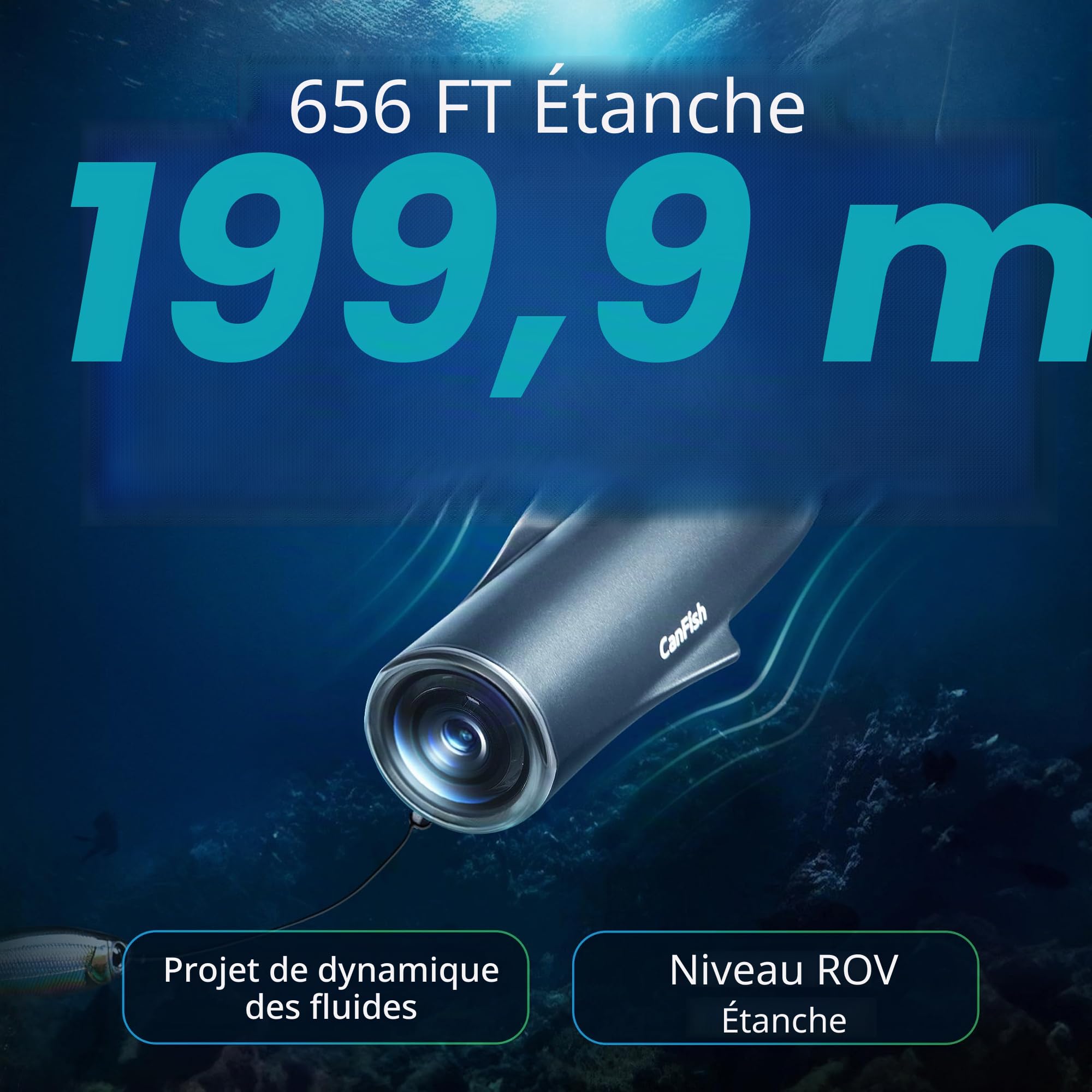 CanFish Fishing CamX Photographique Sous Marine Pêche, Portable Fish Finder avec HD 1080P & 136° Ultra-Grand Angle 200M/656FT ROV Étanche Caméra Pêche Mer Bateau Manque