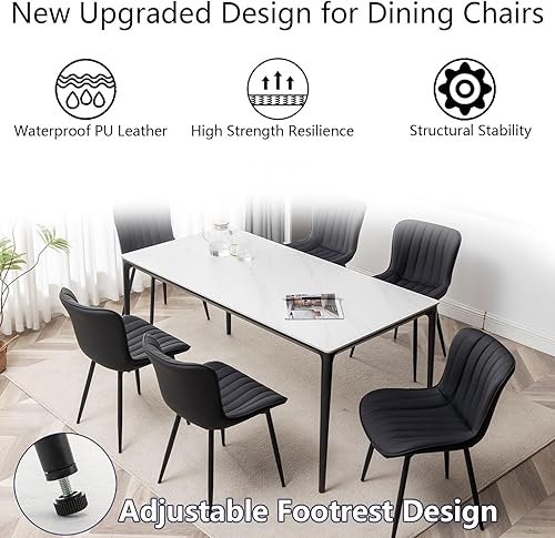 Miniatura 5 de Juego de 6 sillas de comedor de cuero, sillas de comedor tapizadas con patas de metal, silla de comedor moderna para comedor, cocina (negro)