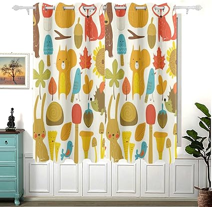 Lot De 2 Rideaux Occultants A œillets Pour Chambre D Enfant Motif Renard Ours Lapin Ecureuil Champignons Oiseaux 137 X 139 Cm Amazon Fr Bebe Et Puericulture
