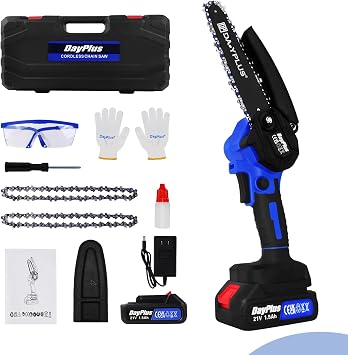 6 inch Mini Chainsaw,Brushless Powerful Chainsaw,600W Handheld Portable Cordless Electric Chain Saw with 21V Rechargeable Battery & 2 Chains,for Branch Pruning ShearsTree Trimming Wood Cutting