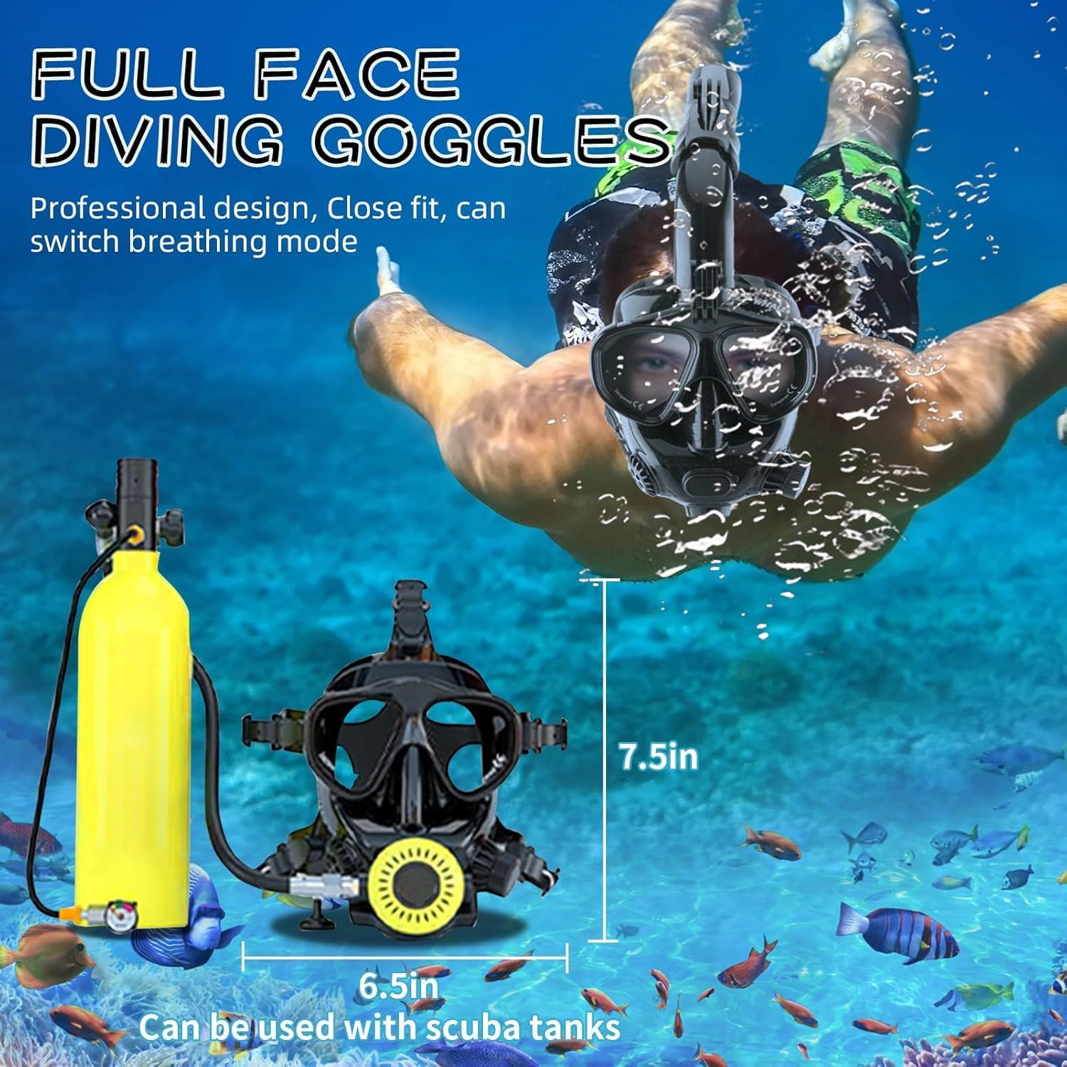 Full Face Snorkeling Mask Adult Diving Mask 180° Panoramic View with Camera Mount,Equipped with The Latest Dry-top System Smooth Breathing,Anti-Fog,Anti-Leakage,Easy-to-wear Adjustable Shoulder Strap - Image 3