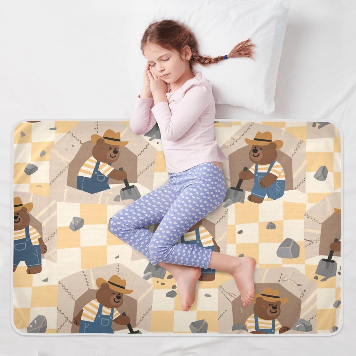 Cartoon Brown Beer Workers Extra Large Resuable Bed Underpads Soft Absorbent Diaper Changing Pad Cute Cool Incontinence Pads for Toddler Kids , 52" L x 34" W