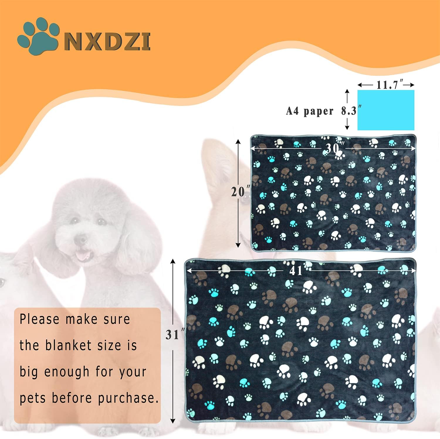 Dog Blankets for Large Dogs, 3 Pack Blanket Washable 41" x 31", Fuzzy Soft Pet Mat Throw Cover Kennel Crate Bed, Cute Grey Paw Pattern,Waterproof Cat Blanket - Image 5