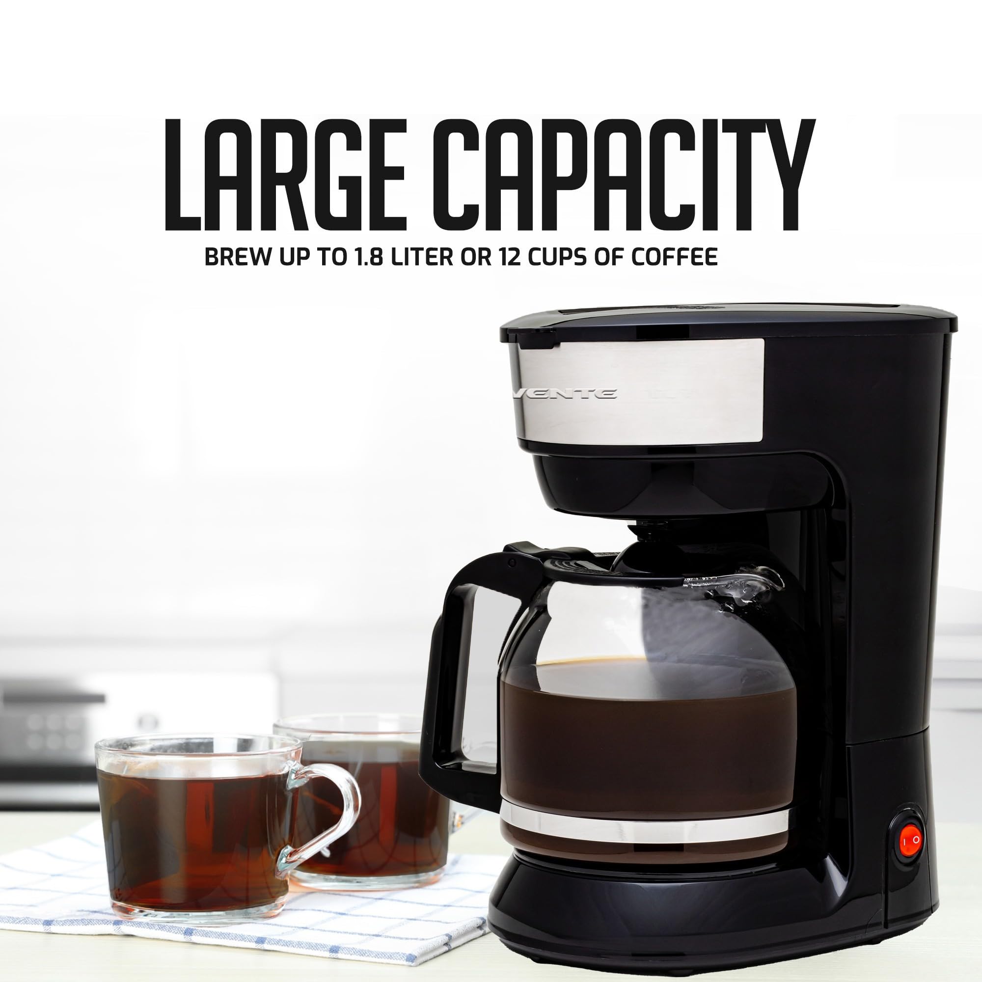 OVENTE 12-Cup Drip Coffee Maker with Easy On/Off Switch, Black CM412B