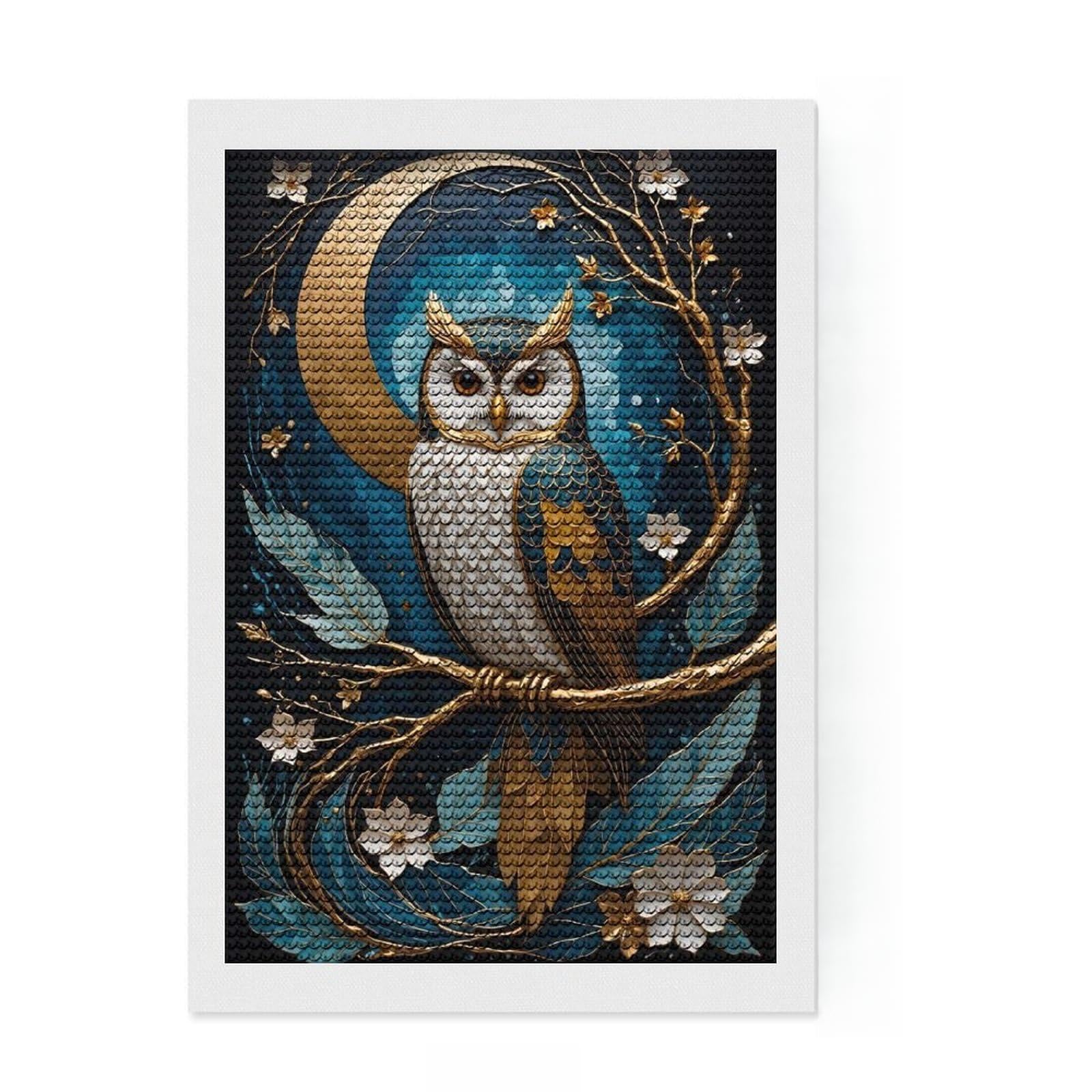 Junmoney Golden Owl Kintsugi Diamond Art Canvas 8"x12", Birthday Gift, for Family Craft Time, with Tool Kit, Cosy Home Accent, Full Kit Included