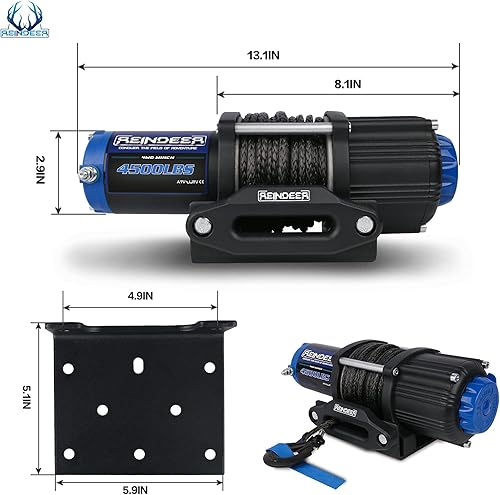 Miniatura 2 de REINDEER Nuevo cabrestante de 12 V, capacidad de carga de 4500 libras, kit de cabrestante eléctrico, cuerda sintética con Hawse Fairlead impermeable