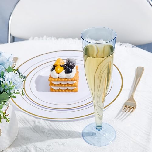Vista 4 de WDF Paquete de 36 copas de champán de plástico azul transparente, 7 onzas, copas de champán azules, vasos de champán desechables para fiestas