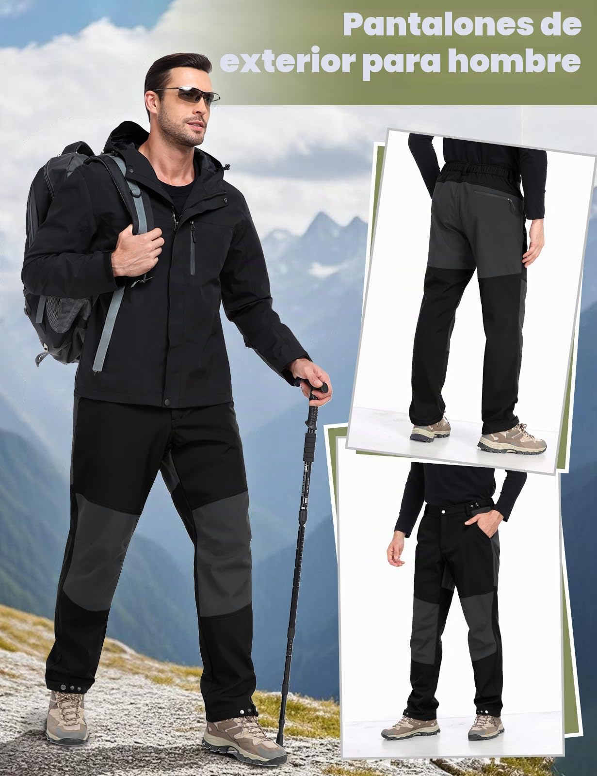 TOMEEK Pantalones Hombre Invierno Impermeable Outdoor Esquí Pantalón de Trabajo Hombre para Actividades Exteriores y Trabajos al Aire Libre Pantalón Bicicleta Senderismo Térmico