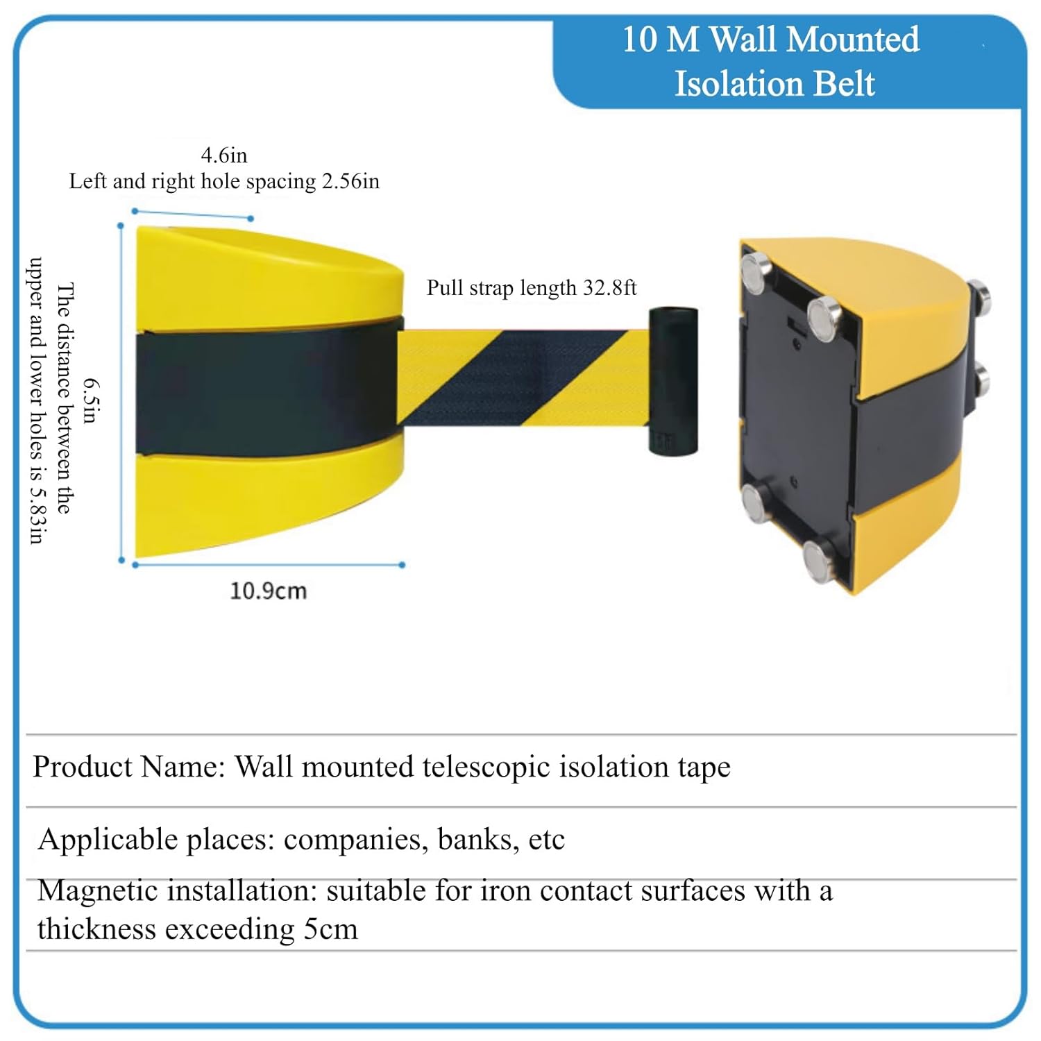 2 Pcs 32.8 ft Magnetic Wall Mount Retractable Belt Barrier Crowd Control Safety Belt with ABS Case for Indoor and Outdoor Use (Black Yellow Rope）