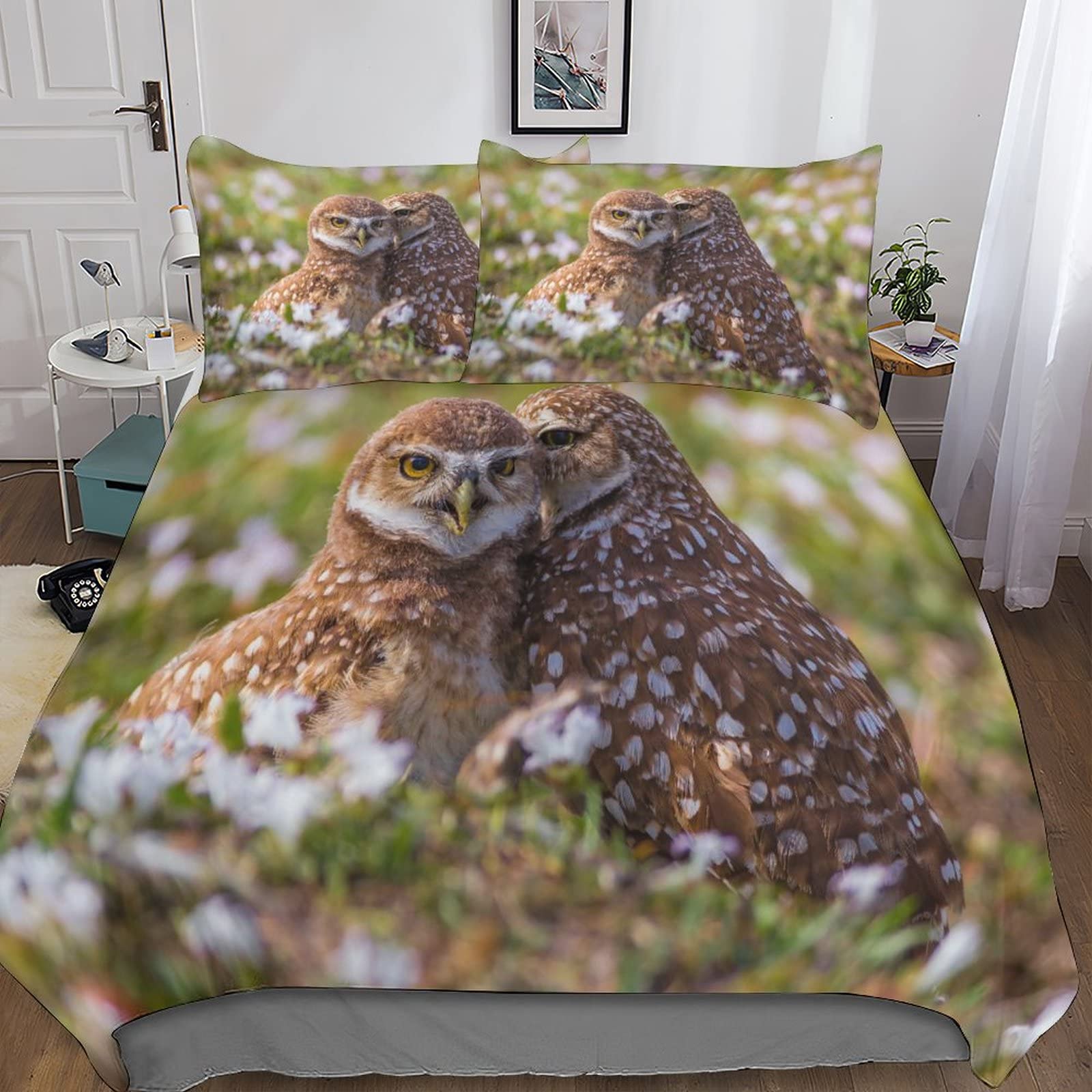 Housses de couette 3D hiboux et chouettes king size 220x240 avec taies d'oreiller
