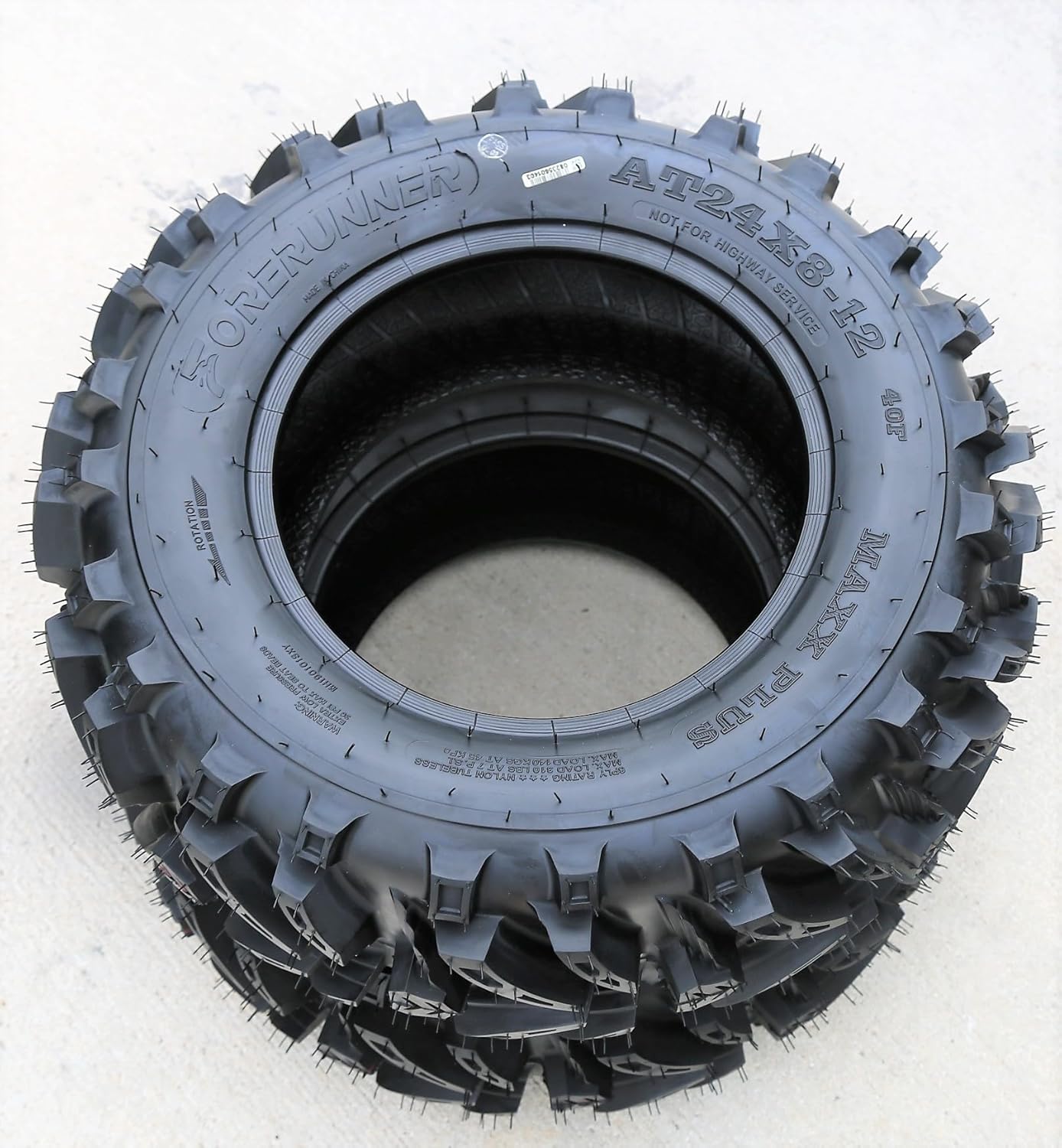 Set Of 2 (TWO) Forerunner Maxx Plus M/T ATV UTV Mud Off-Road Tires-24x8.00-12 24x8-12 24x8x12 40F Load Range 6 Ply BSW Black Side Wall