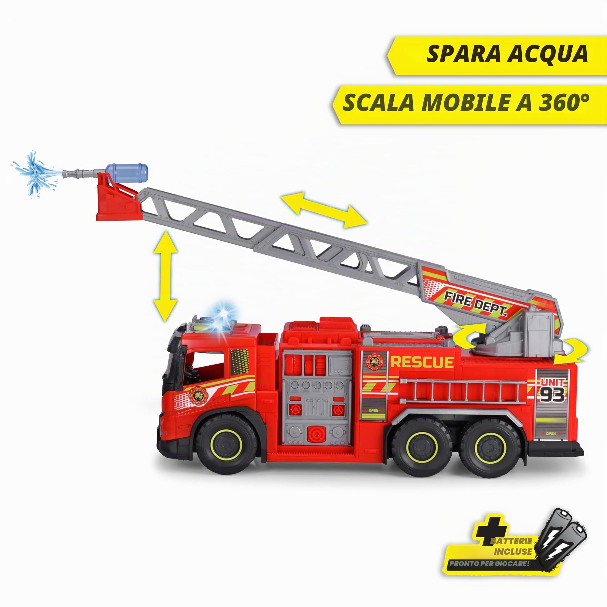 Dickie Toys – Volvo FMX Giant Fire Truck (57 cm), Grande Camion dei Pompieri con Acqua, Scala, Luci & Suoni, +3 Anni, batterie incluse, 203719031