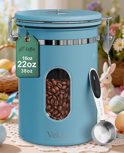 Miniatura 12 de Veken Recipiente de café y azúcar con ventana, juego de regalo para amantes del café, recipiente hermético de acero inoxidable para almacenamiento
