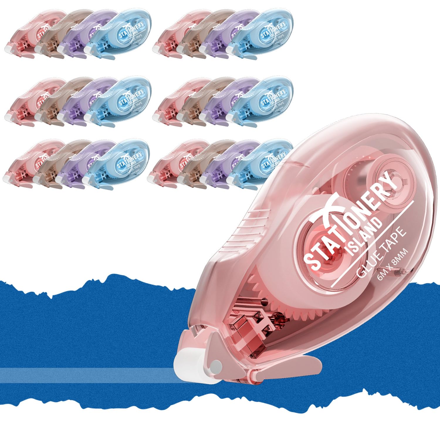 STATIONERY ISLAND Glue Tape Roller, 24 Pack Double Sided Tape Dispenser, Scrapbooking Supplies, 6mx8mm Adhesive Glue Roller Tape for Crafting, Cards, Photo, Journaling and Christmas Gifts Wrapping