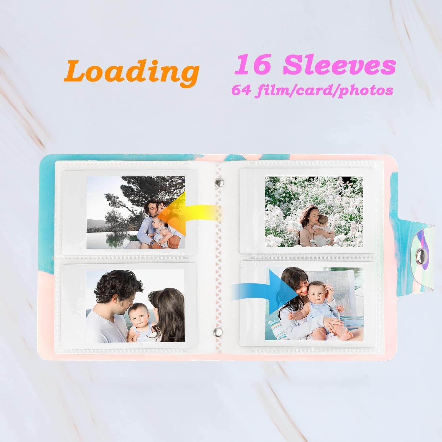 2 Packs 64 Pockets Holographic Mini Photo Album, Portable Kpop Photo Card Holder for Fujifilm Instax Mini Camera/Polaroid Snap Touch/SocialMatic Instant Cameras,2x3 inch Film