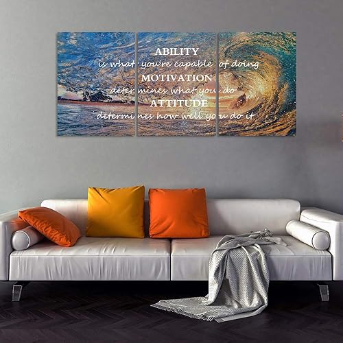 Miniatura 4 de Pósteres motivacionales inspiradores de arte de pared, 3 paneles, puesta de sol, océano, playa, paisaje, decoración de pared, salida del sol,