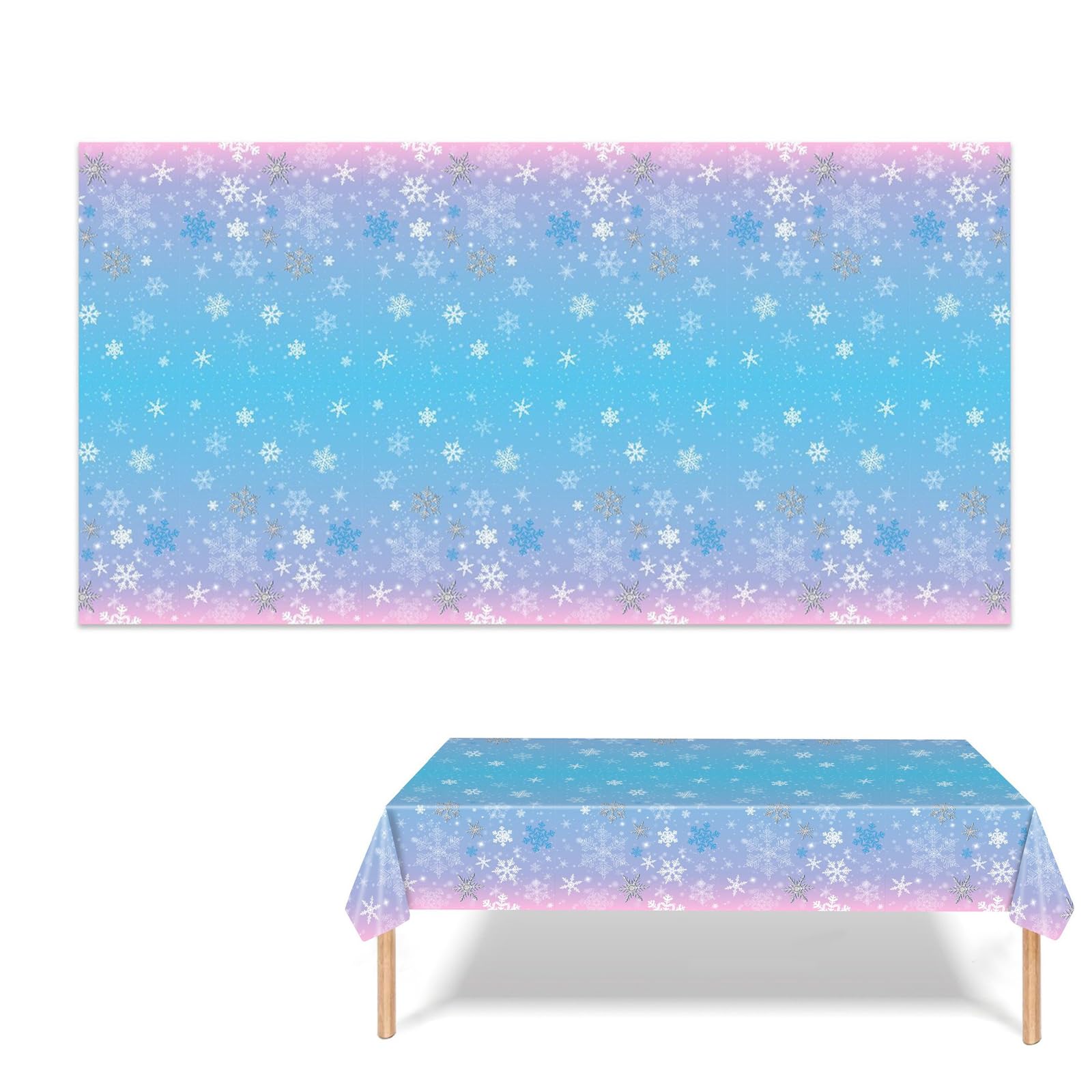 Christmas Table Cloth Rectangular Wipeable Clean,Blue Colour Tablecloths,Xmas Square Oilcloth for Large Banquet,Festive Decorations,Bonfire Night Party Waterproof Snowflake Decoration Tables Covers