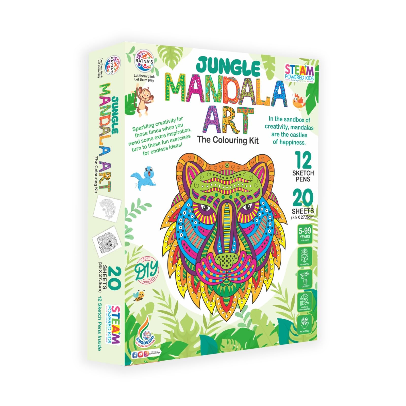 Ratnas Jungle Mandala Art Colouring Kit - 20 Sheets (35 x 27.5 cm) with 12 Sketch Pens Inside - Creative Coloring Fun for All Ages (B0CZXVY27F) Amazon Price History, Amazon Price Tracker