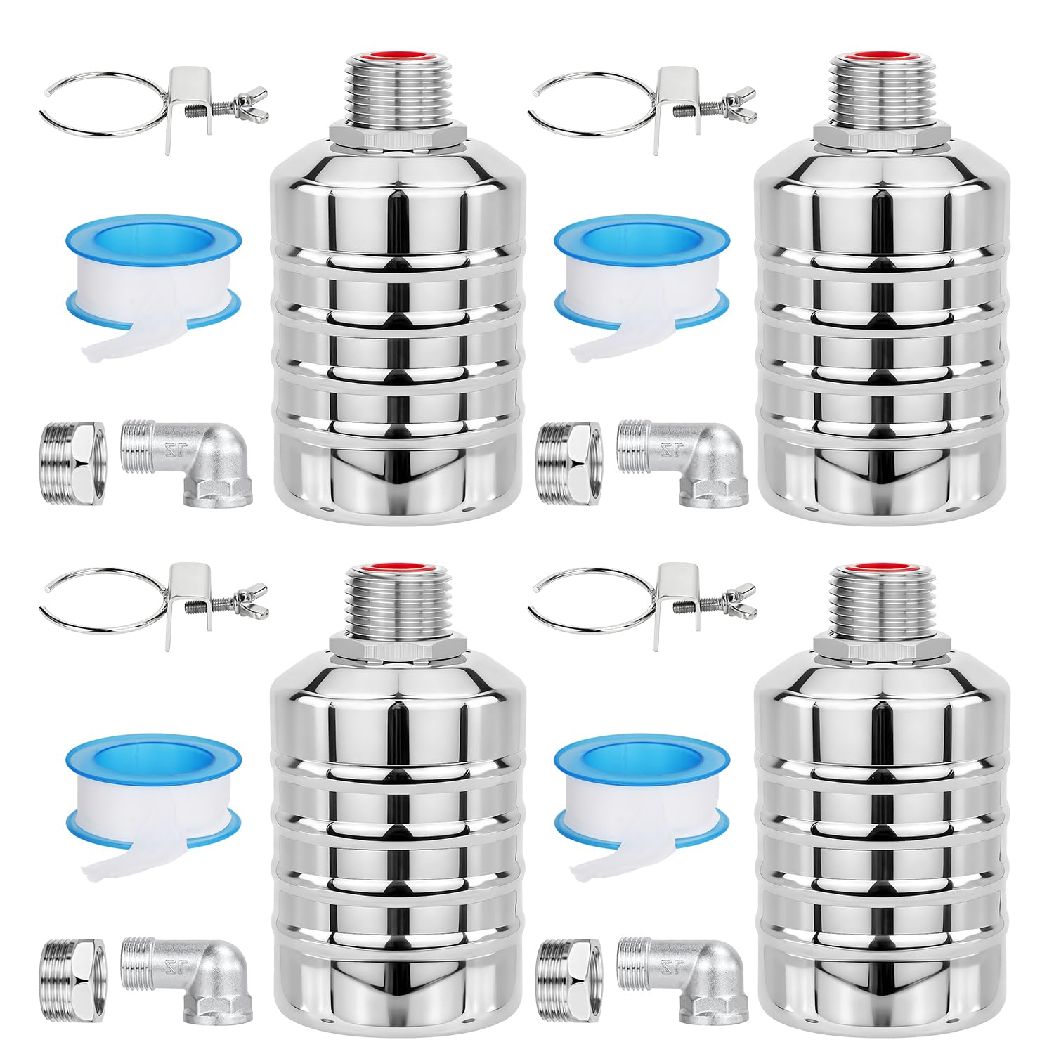 Confezione da 4 valvole galleggianti in acciaio inox, valvola di controllo automatica del livello dell'acqua da 1/2" a 3/4", ingresso superiore/laterale, spegnimento automatico del serbatoio