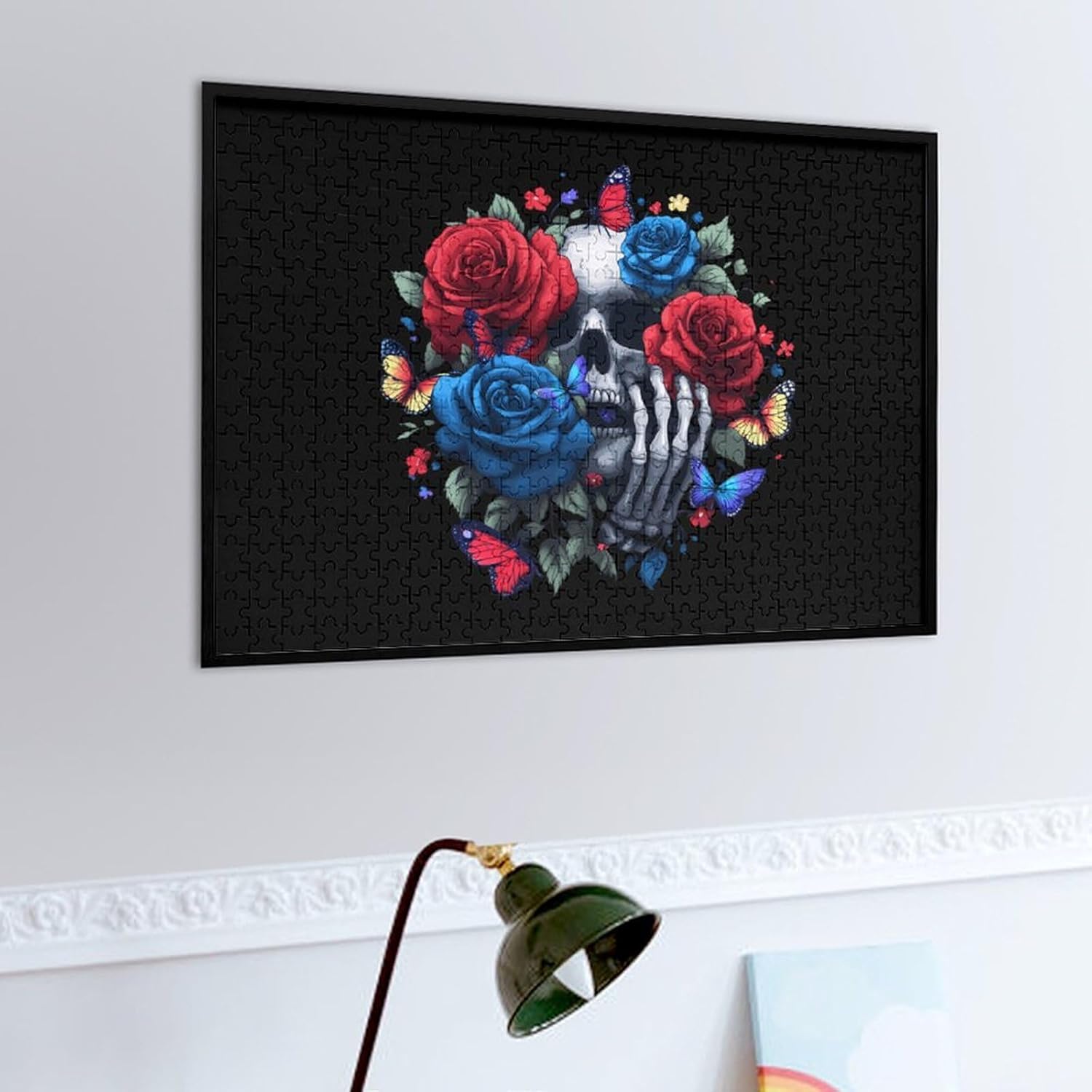 Rose Butterfly Skull Puzzles for Adults 500 PCS Wooden Jigsaw Puzzle Wall Decor Christmas
