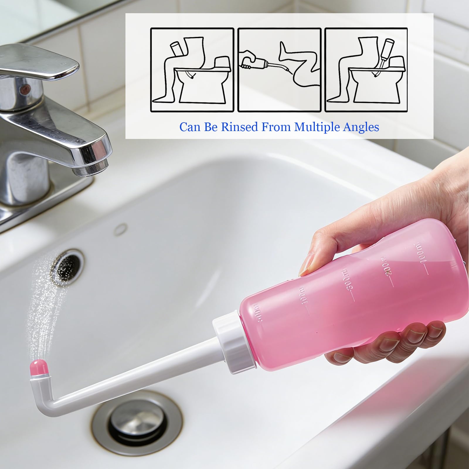 500ml Botella Perineal Postparto, Bidet Portatil para Mujeres，Botella Lavado Perineal Postparto para Maternidad, Ideal para Higiene Intima, Ducha Vaginal, Limpieza Anal, Cuidado Postnatal, Rosa — view 4